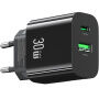USAMS CC316 GaN rychlonabíjecí adaptér s porty USB-C / USB-A - 30W - černý