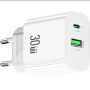 USAMS CC316 GaN rychlonabíjecí adaptér s porty USB-C / USB-A - 30W - bílý