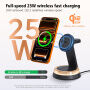 Q36-A Qi2 3v1 magnetický bezdrátový stojánek s lampou pro iPhone / Apple Watch / AirPods - 25W - černý