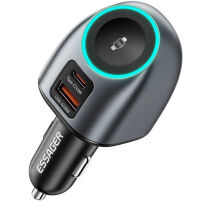 ESSAGER ES-CC31 autonabíječka s porty USB-C / USB-A a integrovanou nabíječkou pro Apple Watch - 50W - šedá