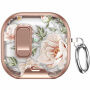 Obal se vzorem růží, zapínáním a karabinou pro AirPods 4 / 5 - růžovozlatý