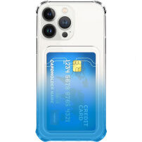 Dvoubarevný transparentní kryt s kapsou na kartu pro iPhone 13 Pro Max - modrý