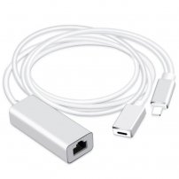 Kabel / adaptér pro současné nabíjení a připojení ethernet kabelu pro iPhone / iPad - 1m - bílý