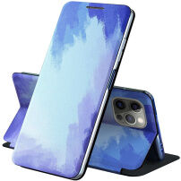 Flipové pouzdro se vzorem vodových barev pro iPhone 13 Pro Max - modré