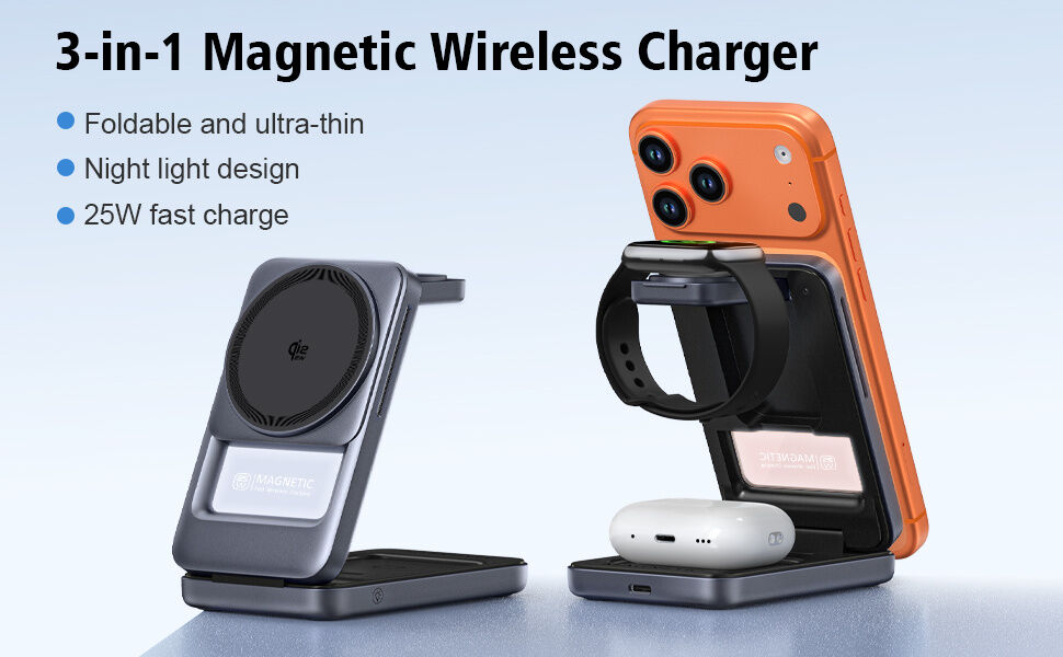 Q29 Qi2.2 3v1 skládací magnetický bezdrátový stojánek pro iPhone / Apple Watch / AirPods - 25W - bílý