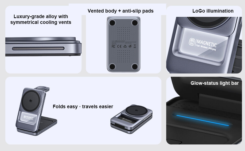 Q29 Qi2.2 3v1 skládací magnetický bezdrátový stojánek pro iPhone / Apple Watch / AirPods - 25W - bílý