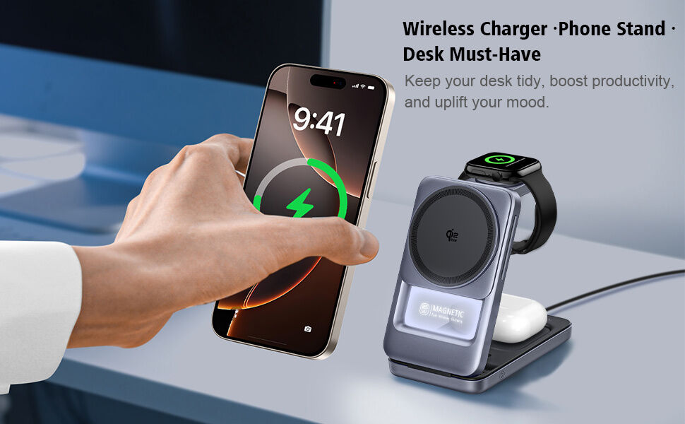 Q29 Qi2.2 3v1 skládací magnetický bezdrátový stojánek pro iPhone / Apple Watch / AirPods - 25W - bílý
