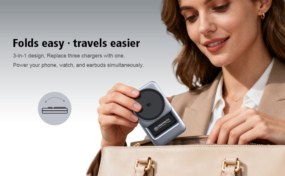Q29 Qi2.2 3v1 skládací magnetický bezdrátový stojánek pro iPhone / Apple Watch / AirPods - 25W - bílý