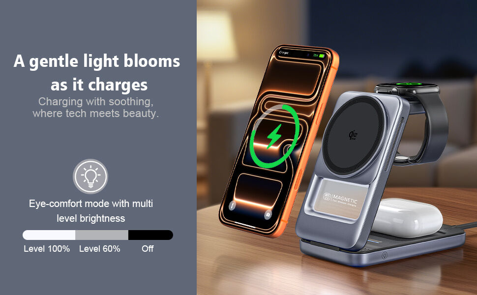 Q29 Qi2.2 3v1 skládací magnetický bezdrátový stojánek pro iPhone / Apple Watch / AirPods - 25W - šedý