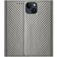 Flipové pouzdro se vzorem karbonových vláken pro iPhone 13 mini - šedé