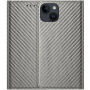 Flipové pouzdro se vzorem karbonových vláken pro iPhone 14 - šedé
