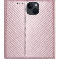 Flipové pouzdro se vzorem karbonových vláken pro iPhone 14 Plus - růžové
