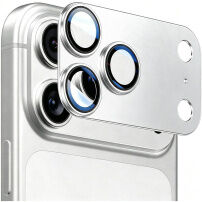 ENKAY tvrzené sklo s kovovým rámečkem k ochraně čoček fotoaparátu pro iPhone 18 Pro - stříbrné