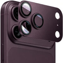 ENKAY tvrzené sklo s kovovým rámečkem k ochraně čoček fotoaparátu pro iPhone 18 Pro - vínové