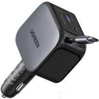 UGREEN EC604 sada autonabíječky s porty 2x USB-C / USB-A a výsuvného kabelu USB-C - 145W - 70 cm - šedá
