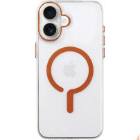 Transparentní kryt z tvrdého plastu s oranžovým MagSafe pro iPhone 16 Plus - čirý