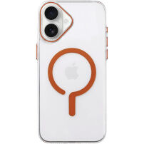 Transparentní kryt z tvrdého plastu s oranžovým MagSafe pro iPhone 17 - čirý