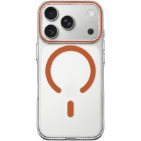 Transparentní kryt z tvrdého plastu s oranžovým MagSafe pro iPhone 17 Pro / 18 Pro - čirý