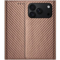 Flipové pouzdro se vzorem karbonových vláken pro iPhone 17 Pro / 18 Pro - hnědé