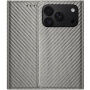 Flipové pouzdro se vzorem karbonových vláken pro iPhone 17 Pro / 18 Pro - šedé