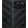 Flipové pouzdro se vzorem karbonových vláken pro iPhone 17 Pro Max / 18 Pro Max - černé
