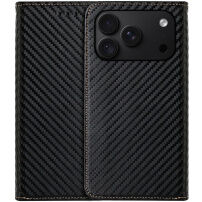 Flipové pouzdro se vzorem karbonových vláken pro iPhone 17 Pro Max / 18 Pro Max - černé