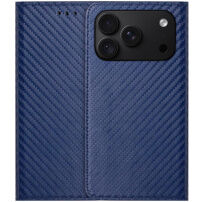 Flipové pouzdro se vzorem karbonových vláken pro iPhone 17 Pro Max / 18 Pro Max - tmavě modré