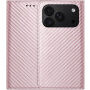 Flipové pouzdro se vzorem karbonových vláken pro iPhone 17 Pro Max / 18 Pro Max - růžové