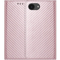 Flipové pouzdro se vzorem karbonových vláken pro iPhone 16e / 17e - růžové
