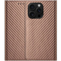 Flipové pouzdro se vzorem karbonových vláken pro iPhone 16 Pro Max - hnědé