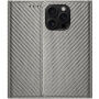 Flipové pouzdro se vzorem karbonových vláken pro iPhone 16 Pro Max - šedé