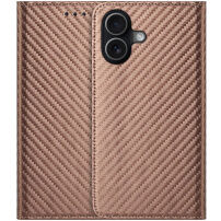 Flipové pouzdro se vzorem karbonových vláken pro iPhone 16 Plus - hnědé