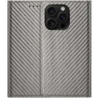 Flipové pouzdro se vzorem karbonových vláken pro iPhone 15 Pro Max - šedé