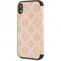 Guess Debossed Peony flipové pouzdro pro iPhone XR - béžové