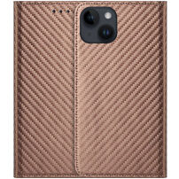 Flipové pouzdro se vzorem karbonových vláken pro iPhone 15 - hnědé