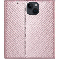Flipové pouzdro se vzorem karbonových vláken pro iPhone 15 - růžové
