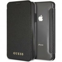 Guess Iridescent Book kožené flipové pouzdro pro iPhone XR - černé