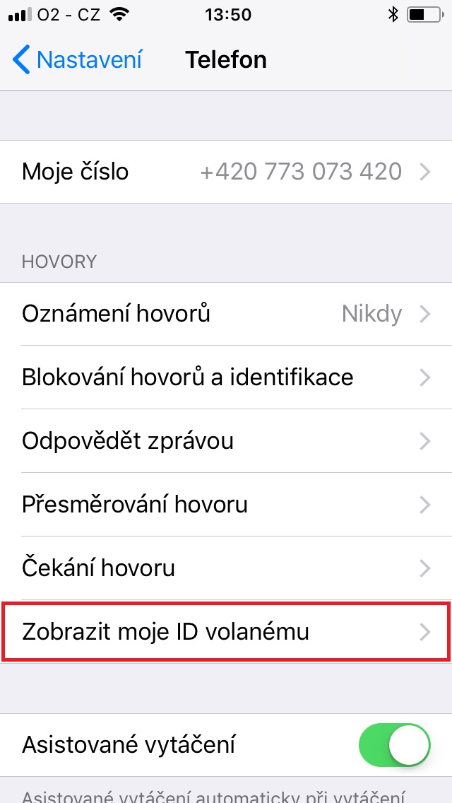 iPhone - jak skrýt číslo při volání - zobrazit ID volanému