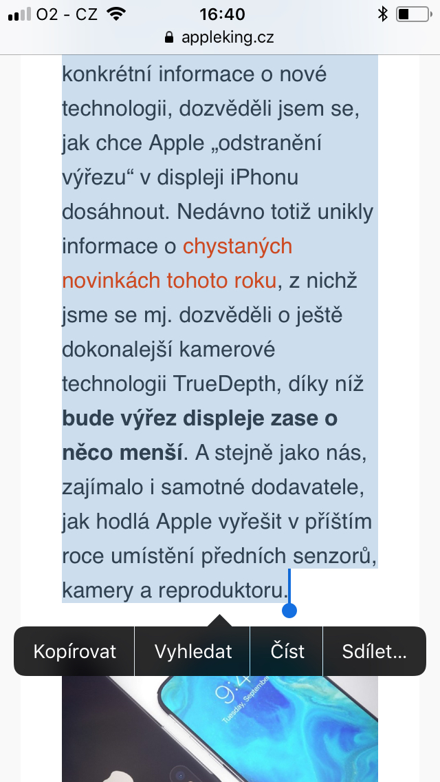 iPhone - předčítání textu