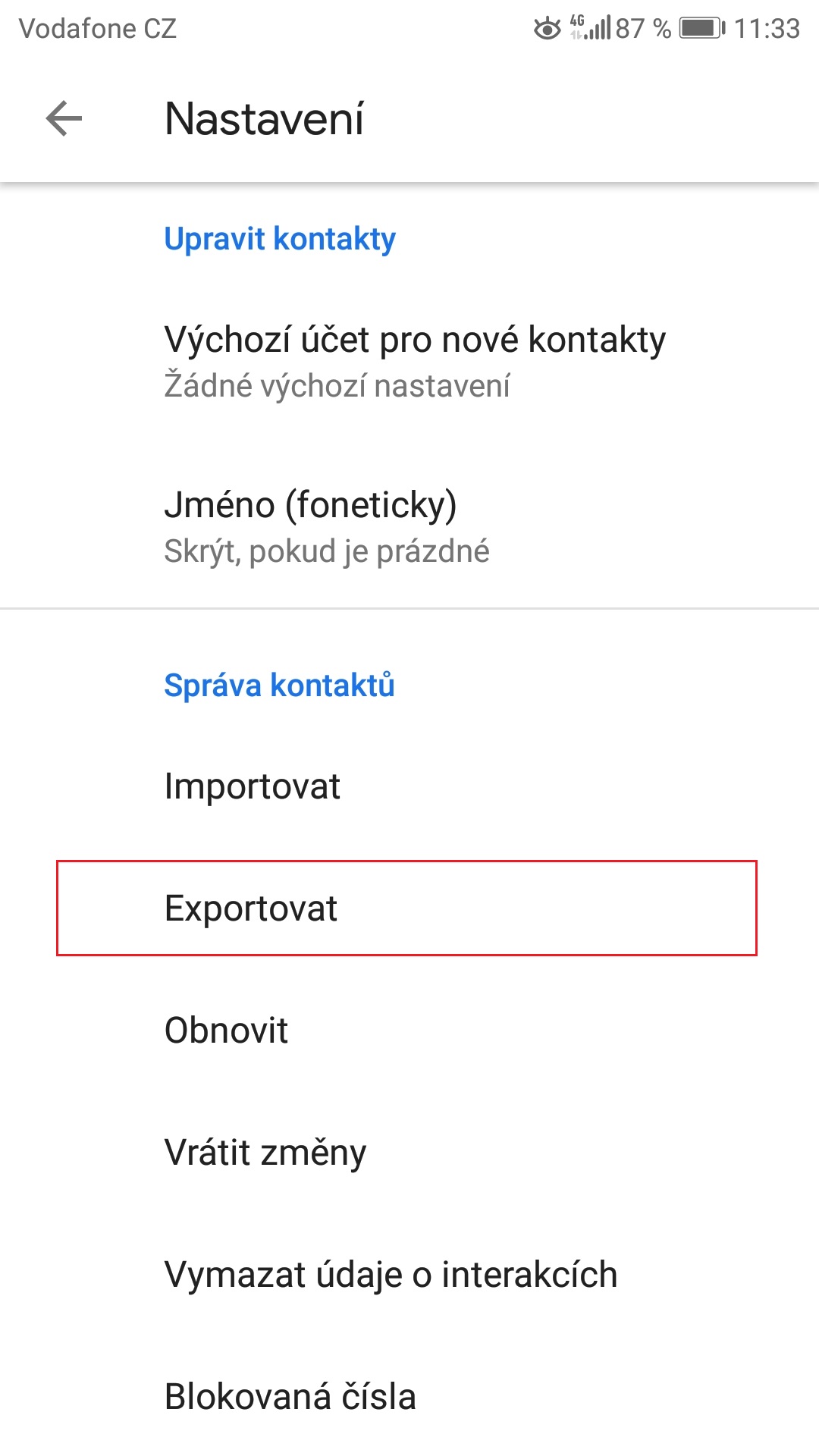 iPhone a Android - kopírování kontaktů přes vCard
