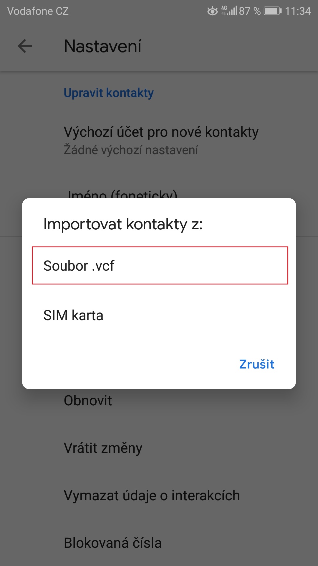 iPhone a Android - kopírování kontaktů přes vCard