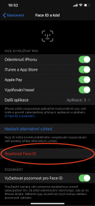 Resetování Face ID v nastavení telefonu