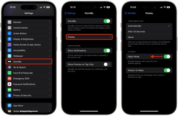 Standby turn off night mode